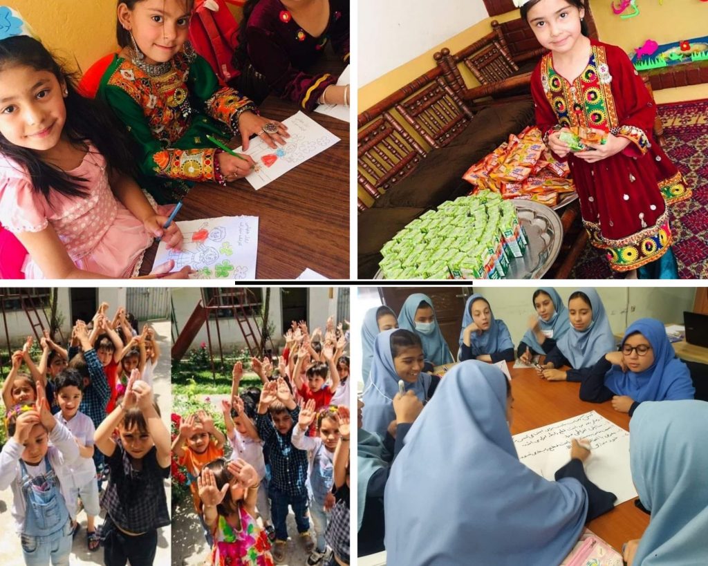 Collage of Children Learning, Snacking, Playing Outside and Collaborating